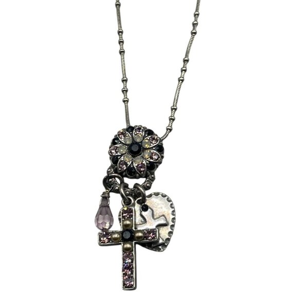 Mariana 24" necklace N-52021 cross pendent floral crystals handmade READ NEW - Picture 1 of 11